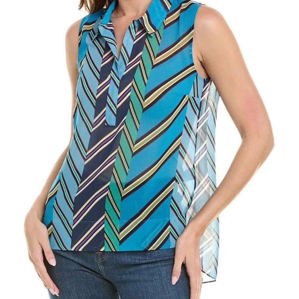 CAbi Sleeveless Chevron Stripe Blouse in Turquoise, Navy, Green